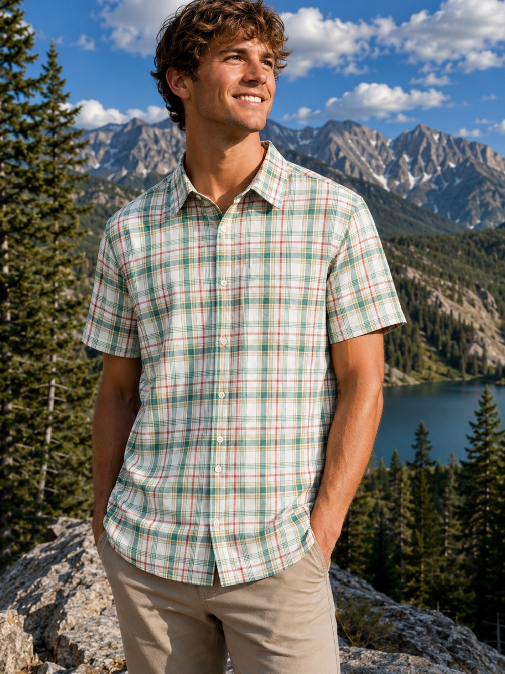 NWT Prana Benton Shirt Short Sleeve‎ Plaid Organic Cotton Spring Summer Classic